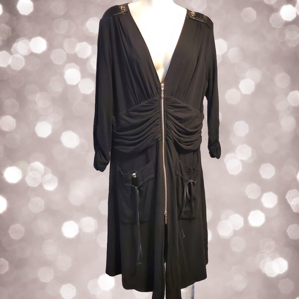Joseph Ribkoff Black Zippered Dress with Gold‎ Accents - Size 14